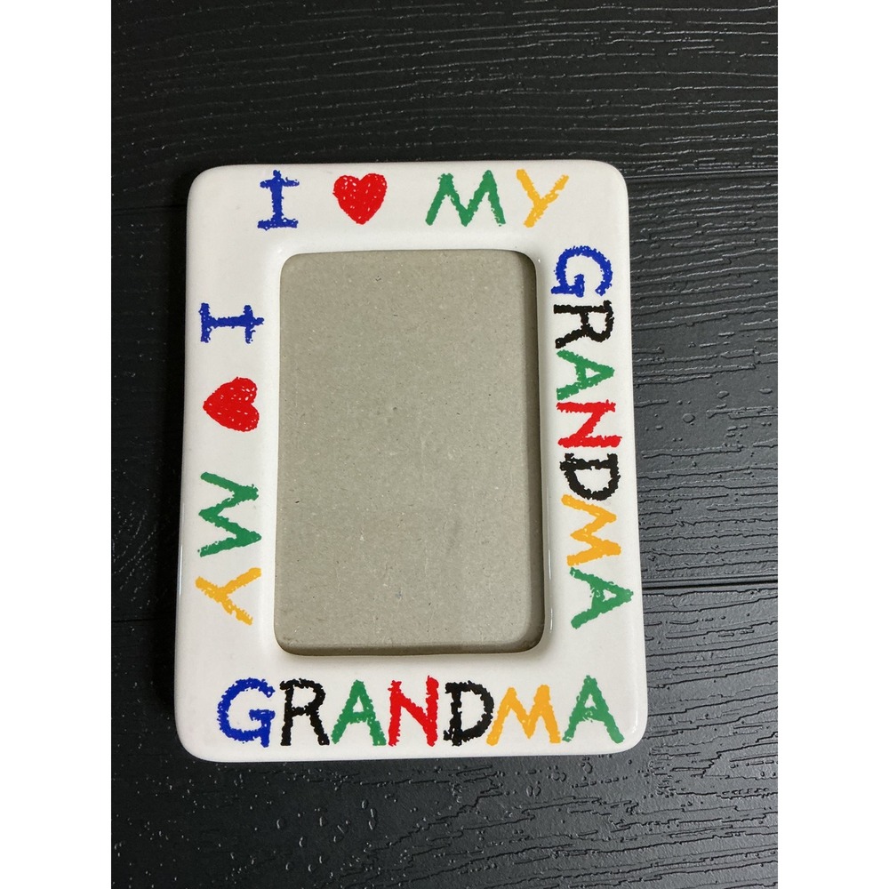 Vintage I Love My Grandma Ceramic Picture Frame 3.5x5 Colorful Hearts White